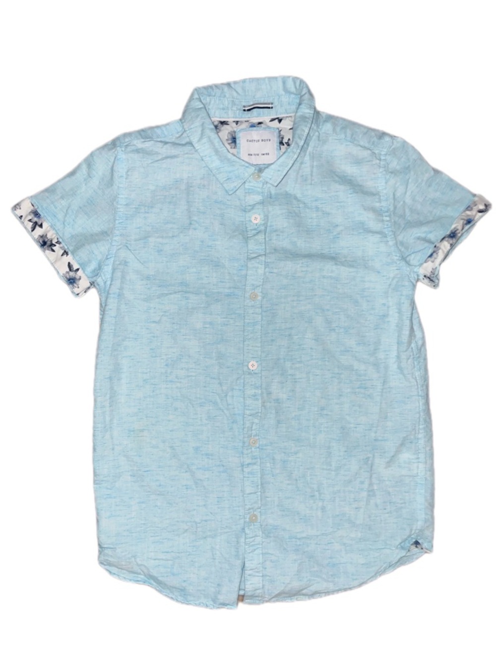 Cactus Boys Light Blue Floral Trim Button-Up Shirt